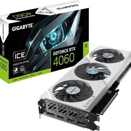 GIGABYTE GeForce RTX 4060 Eagle OC ICE 8G Graphics Card, 3X WINDFORCE Fans, 8GB 128-bit GDDR6, GV-N4060EAGLEOC ICE-8GD Video Card