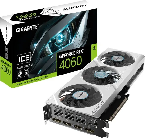 GIGABYTE GeForce RTX 4060 Eagle OC ICE 8G Graphics Card, 3X WINDFORCE Fans, 8GB 128-bit GDDR6, GV-N4060EAGLEOC ICE-8GD Video Card