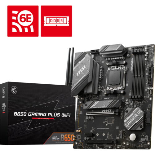 MSI B650 Gaming Plus WiFi Gaming Motherboard (AMD Ryzen 8000/7000, AM5, DDR5, PCIe 4.0, M.2, SATA 6Gb/s, USB 3.2 Gen 2, HDMI/DP, Wi-Fi 6E, Bluetooth 5.3, 2.5Gbps LAN, ATX)