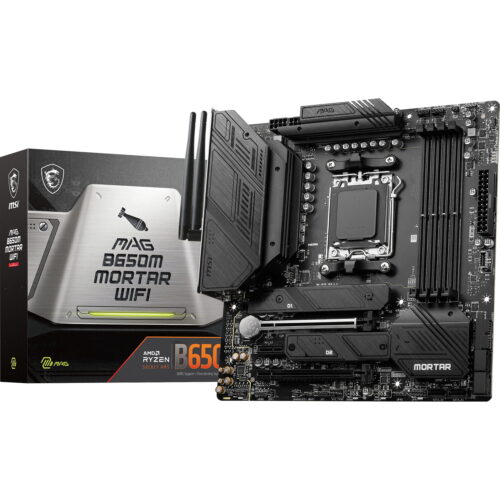 MSI MAG B650M Mortar WiFi Gaming Motherboard (AMD Ryzen 8000/7000, AM5, DDR5, PCIe 4.0, M.2 Slots, SATA 6Gb/s, USB 3.2 Gen 2, HDMI/DP, Wi-Fi 6E, Bluetooth 5.3, 2.5Gbps LAN, mATX)