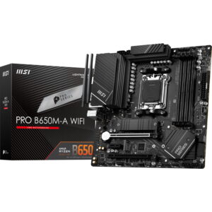 MSI PRO B650M-A WiFi ProSeries Motherboard (AMD Ryzen 8000/7000, AM5, DDR5, PCIe 4.0, M.2, SATA 6Gb/s, USB 3.2 Gen 2, HDMI/DP, Wi-Fi 6E, Bluetooth 5.3, 2.5Gbps LAN, mATX)