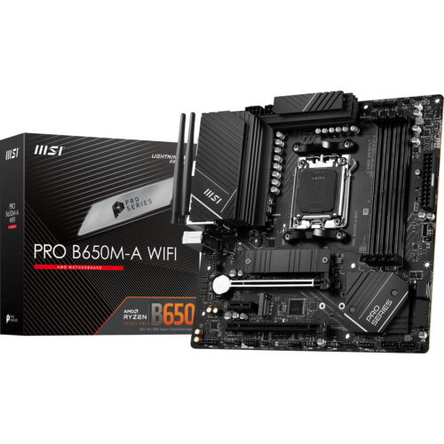 MSI PRO B650M-A WiFi ProSeries Motherboard (AMD Ryzen 8000/7000, AM5, DDR5, PCIe 4.0, M.2, SATA 6Gb/s, USB 3.2 Gen 2, HDMI/DP, Wi-Fi 6E, Bluetooth 5.3, 2.5Gbps LAN, mATX)