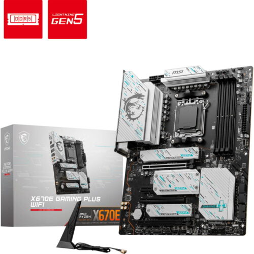 MSI X670E Gaming Plus WiFi Gaming Motherboard (AMD Ryzen 8000/7000 Series Processors, AM5, DDR5, PCIe 5.0, SATA 6Gb/s, M.2 Slots, USB 3.2 Gen 2, Wi-Fi 6E, Bluetooth 5.3, 2.5Gbps LAN, HDMI/DP, ATX)
