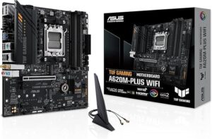 ASUS TUF Gaming A620M-PLUS WiFi  AMD AM5 microATX Gaming Motherboard DDR5,PCIe 4.0,2xM.2 Slots,2.5Gb LAN,Wi-Fi6,2xDisplayPort,HDMI,Front USB 3.2 Gen 1 Type-C,BIOS Flashback,M.2 Q-Latch)