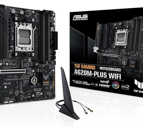 ASUS TUF Gaming A620M-PLUS WiFi AMD AM5 microATX Gaming Motherboard DDR5,PCIe 4.0,2xM.2 Slots,2.5Gb LAN,Wi-Fi6,2xDisplayPort,HDMI,Front USB 3.2 Gen 1 Type-C,BIOS Flashback,M.2 Q-Latch)