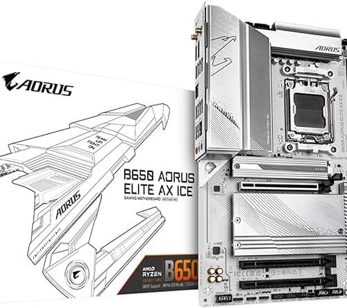 GIGABYTE B650 AORUS Elite AX ICE (AM5/ LGA 1718/ AMD Ryzen/ B650/ ATX/ DDR5/ Triple M.2/ PCIe 5.0/ USB 3.2 Gen2X2 Type-C/WiFi 6E/ 2.5GbE LAN/Snow White Motherboard)