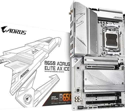 GIGABYTE B650 AORUS Elite AX ICE (AM5/ LGA 1718/ AMD Ryzen/ B650/ ATX/ DDR5/ Triple M.2/ PCIe 5.0/ USB 3.2 Gen2X2 Type-C/WiFi 6E/ 2.5GbE LAN/Snow White Motherboard)