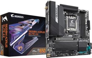 GIGABYTE B650M AORUS Elite AX AM5/ LGA 1718/ B650/ Micro-ATX/ 5-Year Warranty/ DDR5/ 2* M.2/ PCIe 5.0/ USB 3.2 Gen2X2 Type-C/Intel 2.5GbE LAN/Q-Flash Plus/EZ-Latch AMD Ryzen Motherboard)