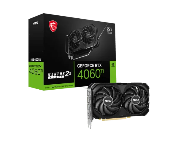 MSI Nvidia Geforce RTX 4060 Ti Ventus 2X Black 8G OC 128-bit 8GB GDDR6 Graphics Card