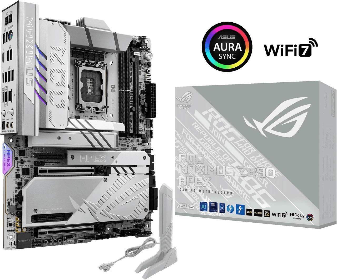 ASUS ROG MAXIMUS Z890 APEX Intel Z890 LGA 1851 ATX  motherboard, Advanced AI PC-ready, 22+2+1+2 stages, DDR5, WiFi 7, 5G LAN,  3x PCIe