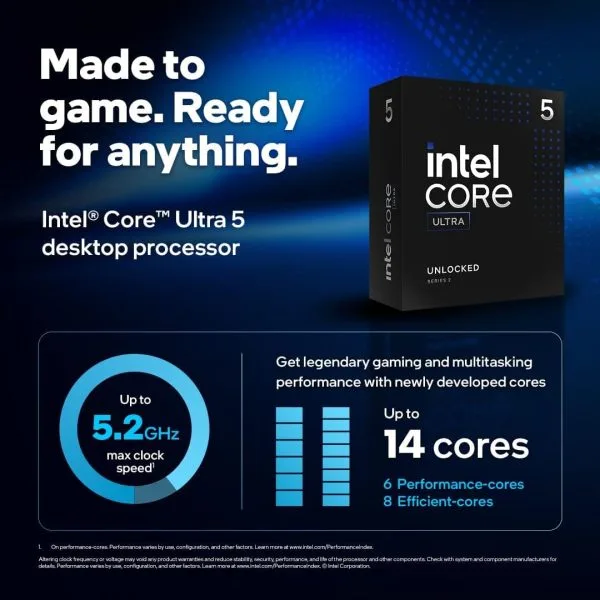 Intel Core Ultra 5 245K Processor, 14 Cores, 5.2 GHz Max Turbo, Integrated Intel Graphics