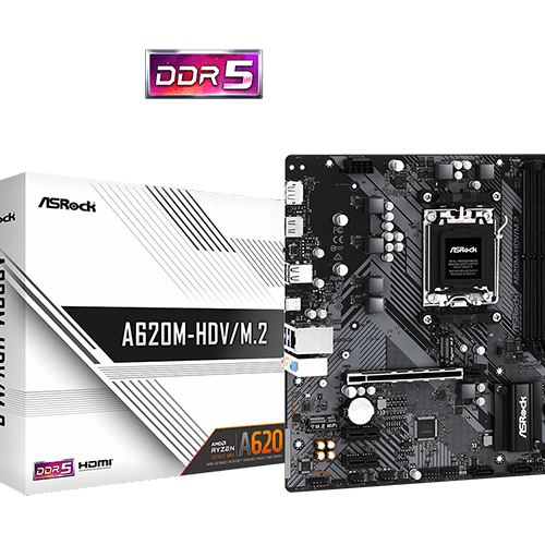 ASRock A620M-HDV/M.2 Micro ATX Motherboard w/ AM5 Socket, DDR5 Memory Support