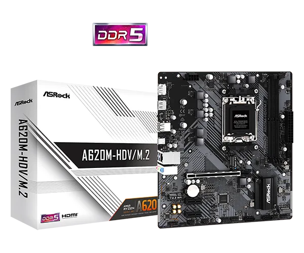 ASRock A620M-HDV/M.2 Micro ATX Motherboard w/ AM5 Socket, DDR5 Memory Support