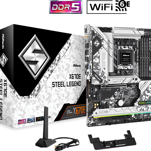 ASRock X670E Steel Legend WiFi ATX Motherboard w/ AM5 Socket, DDR5 & PCIe 5.0 Support