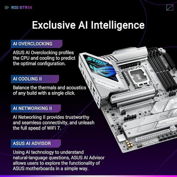 ASUS ROG STRIX Z890-A GAMING WIFI Z890 LGA 1851 ATX motherboard, Intel Core Ultra Series 2 Ready, Advanced AI PC-ready, 16+2+1+2 stages, DDR5, WiFi 7, 2.5G, 5x M.2, Thunderbolt 4, USB Type-C, AI OC
