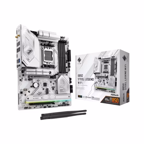 ASRock B850 Steel Legend WiFi White ATX Motherboard w/ AM5 Socket, DDR5 Memory Compatibility
