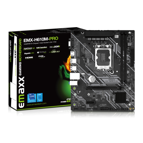 EMAXX EMX-H610M-PRO Motherboard, Intel H610 Chipset, LGA 1700 Socket, Micro-ATX Form Factor