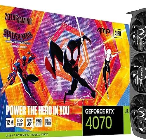 ZOTAC Gaming GeForce RTX 4070 AMP AIRO Spider-Man: Across The Spider-Verse Inspired Graphics Card Bundle, ZT-D40700F-10SMP