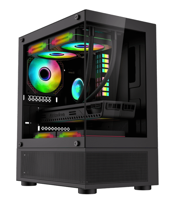 原图 Coolman Reyna Black M-ATX/ITX PC Case with 3 Pre-Installed Color Fans