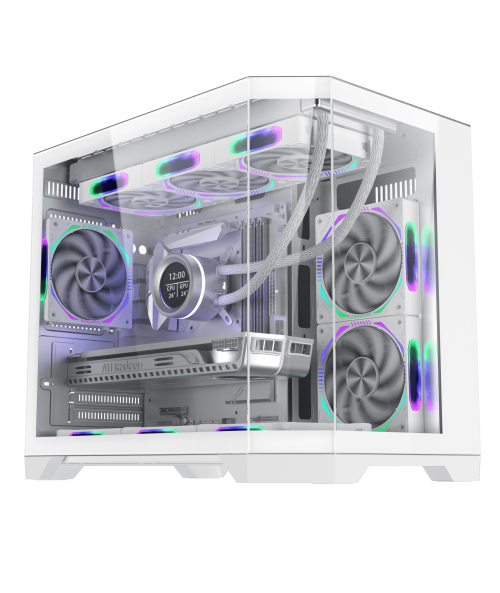 Coolman Spectra Micro-ATX White PC Case with 3-Sided HD Glass Panels