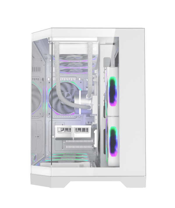 Coolman Spectra Micro-ATX White PC Case with 3-Sided HD Glass Panels