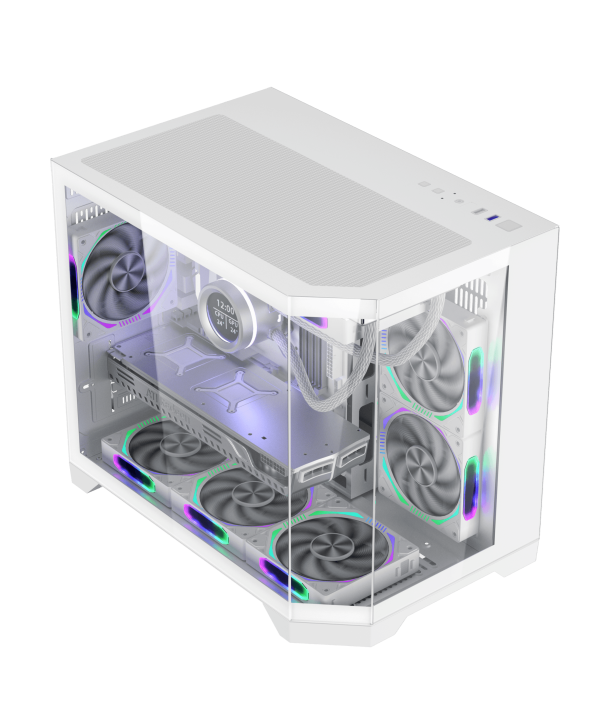 Coolman Spectra Micro-ATX White PC Case with 3-Sided HD Glass Panels