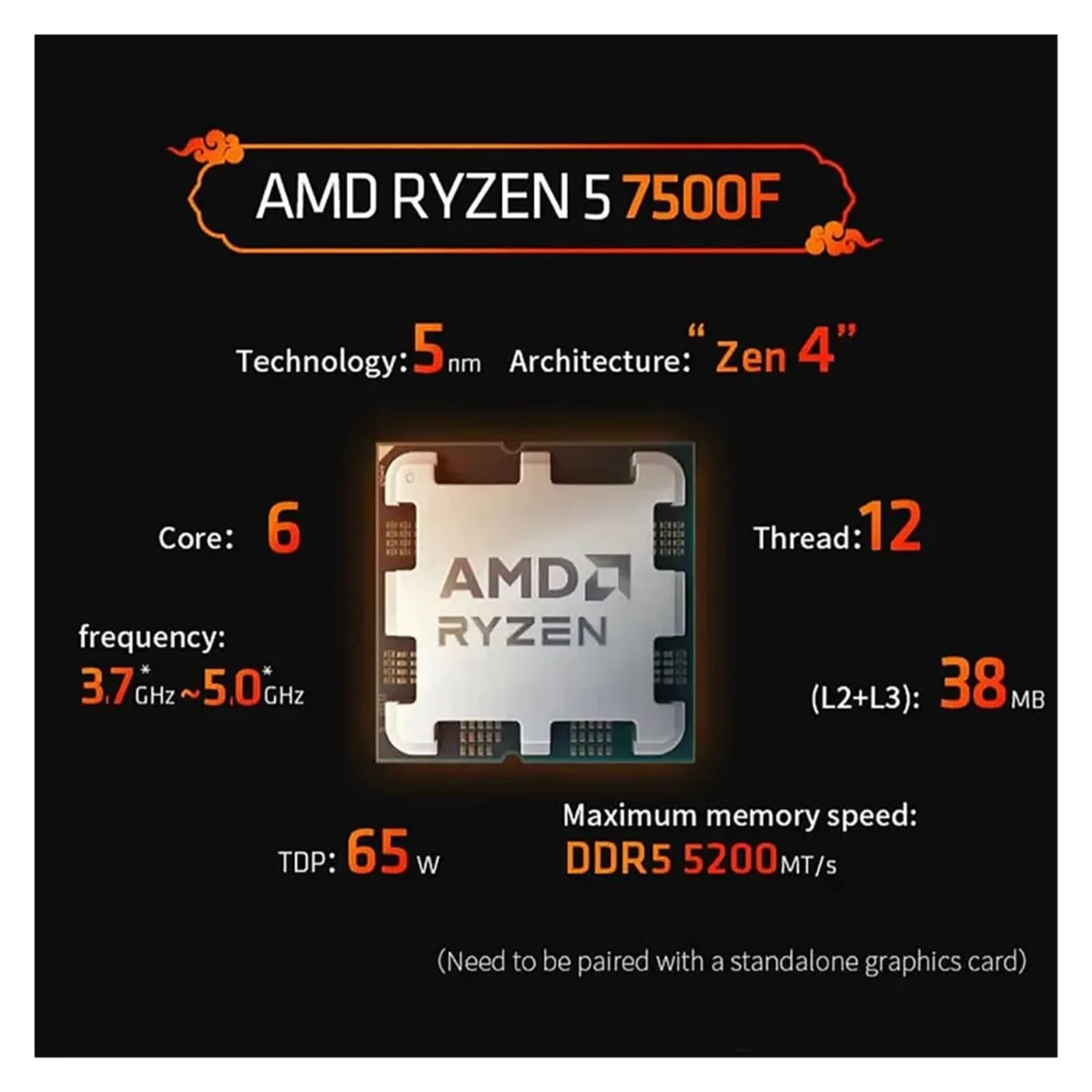 AMD Ryzen 5 7500F 6-core 12-thread Gaming Desktop Processor without Cooler No iGPU Tray Type - 100-000000597 Tray | 100-100000597MPK MPK