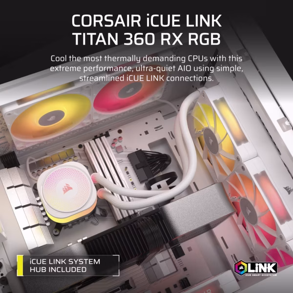 CORSAIR iCUE LINK TITAN 360 RX RGB AIO 2 CORSAIR iCUE LINK TITAN 360 RX RGB AIO Liquid CPU Cooler - White - CS-CW-9061021-WW