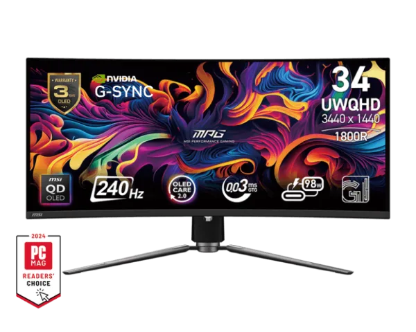 MSI MPG 341CQPX QD-OLED 34.18-Inch Ultrawide Curved QD-OLED Gaming Monitor 240Hz 0.03ms