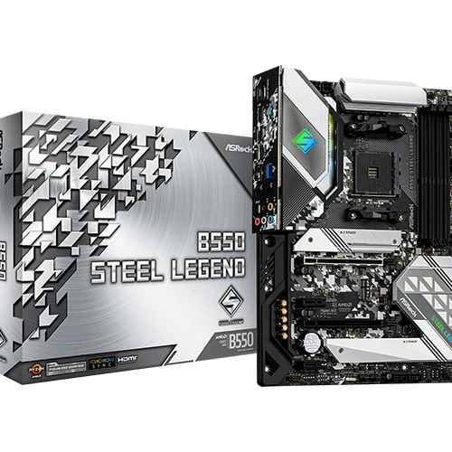 ASRock B550 Steel Legend ATX AMD B550 AM4 Socket DDR4 128GB PCIe 4.0 RGB Motherboard - B550 STEEL LEGEND