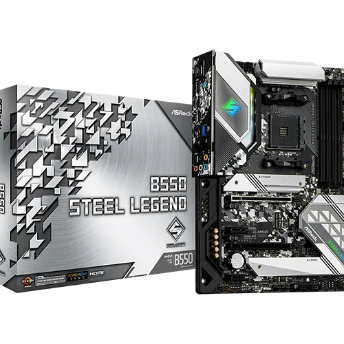 ASRock B550 Steel Legend ATX AMD B550 AM4 Socket DDR4 128GB PCIe 4.0 RGB Motherboard - B550 STEEL LEGEND