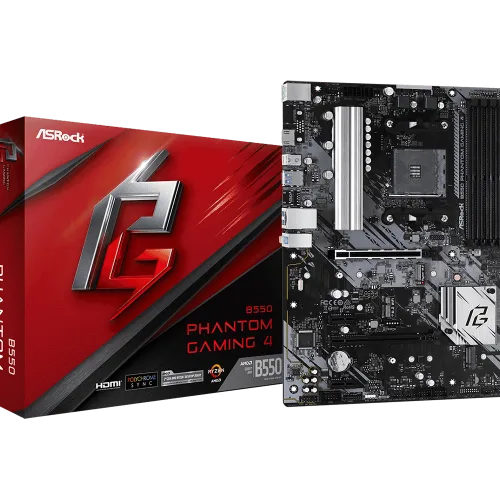 ASRock B550M Phantom Gaming 4 Micro ATX AMD B550 AM4 Socket DDR4 128GB PCIe 4.0 Motherboard - B550M PHANTOM GAMING 4
