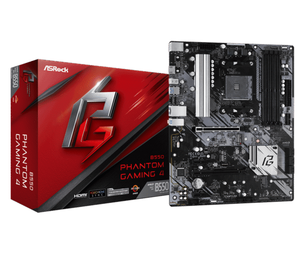 ASRock B550M Phantom Gaming 4 Micro ATX AMD B550 AM4 Socket DDR4 128GB PCIe 4.0 Motherboard - B550M PHANTOM GAMING 4