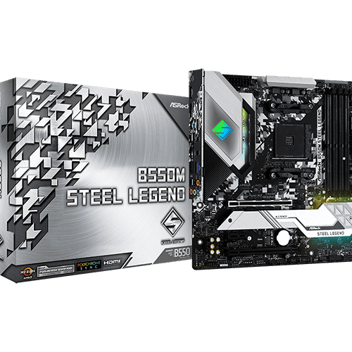 ASRock B550M Steel Legend Micro ATX AMD B550 AM4 Socket DDR4 128GB PCIe 4.0 RGB Motherboard - B550M STEEL LEGEND