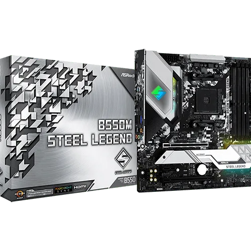 ASRock B550M Steel Legend Micro ATX AMD B550 AM4 Socket DDR4 128GB PCIe 4.0 RGB Motherboard - B550M STEEL LEGEND