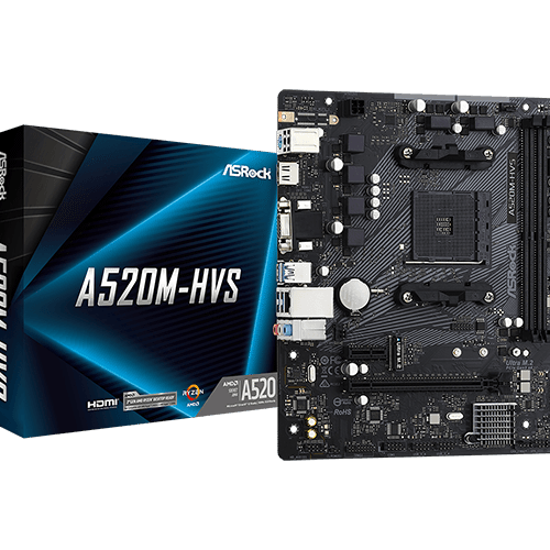 ASRock A520M-HVS/M.2 Micro ATX AMD A520 AM4 Socket DDR4 64GB PCIe 3.0 Motherboard - A520M-HVS/M.2