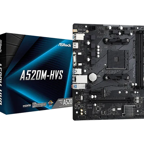 ASRock A520M-HVS/M.2 Micro ATX AMD A520 AM4 Socket DDR4 64GB PCIe 3.0 Motherboard - A520M-HVS/M.2