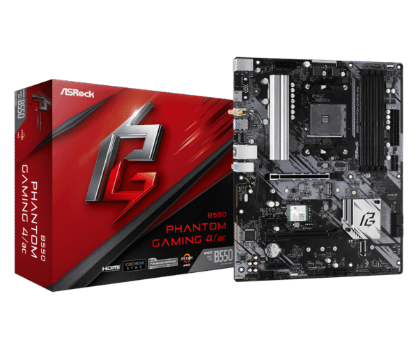 ASRock B550 Phantom Gaming 4 AC AM4 ATX Wifi Motherboard for AMD Ryzen