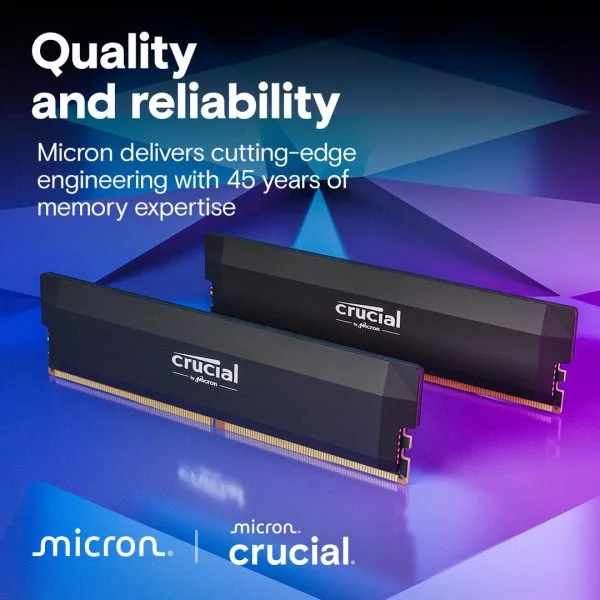 CP2K16G64C38U5B 6 Crucial Pro 32GB Kit (2x16GB) DDR5-6400 UDIMM Desktop Memory, CL38, 1.35V, AMD EXPO & Intel XMP - CP2K16G64C38U5B