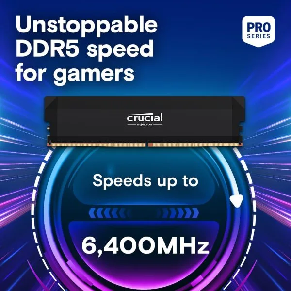 Crucial Pro 64GB Kit (2x32GB) DDR5-6000 UDIMM Desktop Memory, CL40, 1.35V, AMD EXPO & Intel XMP - CP2K32G60C40U5B