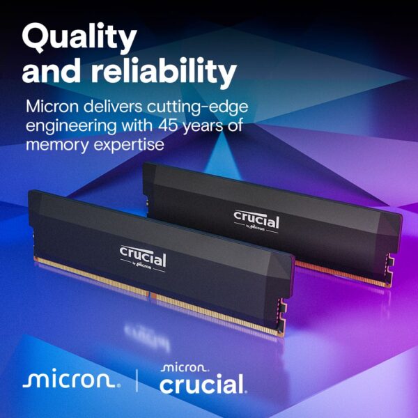 Crucial Pro 64GB Kit (2x32GB) DDR5-6400 UDIMM Desktop Memory, CL40, 1.35V, AMD EXPO & Intel XMP - CP2K32G64C40U5B