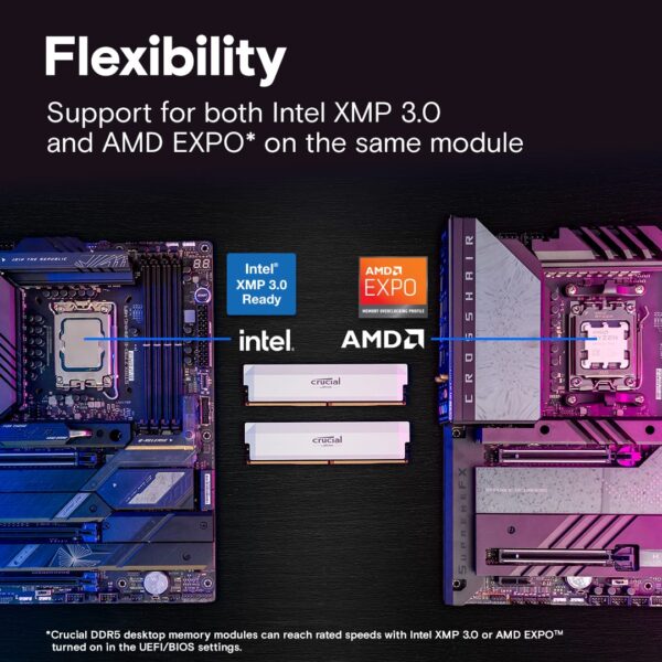 Crucial Pro 64GB Kit (2x32GB) DDR5-6400 UDIMM Desktop Memory, CL40, 1.35V, AMD EXPO & Intel XMP - CP2K32G64C40U5W