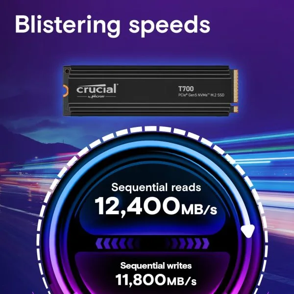 Crucial T700 1TB Gen5 NVMe SSD with Heatsink, Up to 11700MB/s Read - CT1000T700SSD5