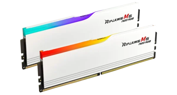 G.SKILL Ripjaws M5 Neo RGB DDR5-6000 CL28-36-36-96 1.40V 64GB (2x32GB) White DDR5 Memory AMD EXPO - F5-6000J2836G32GX2-RM5NRW