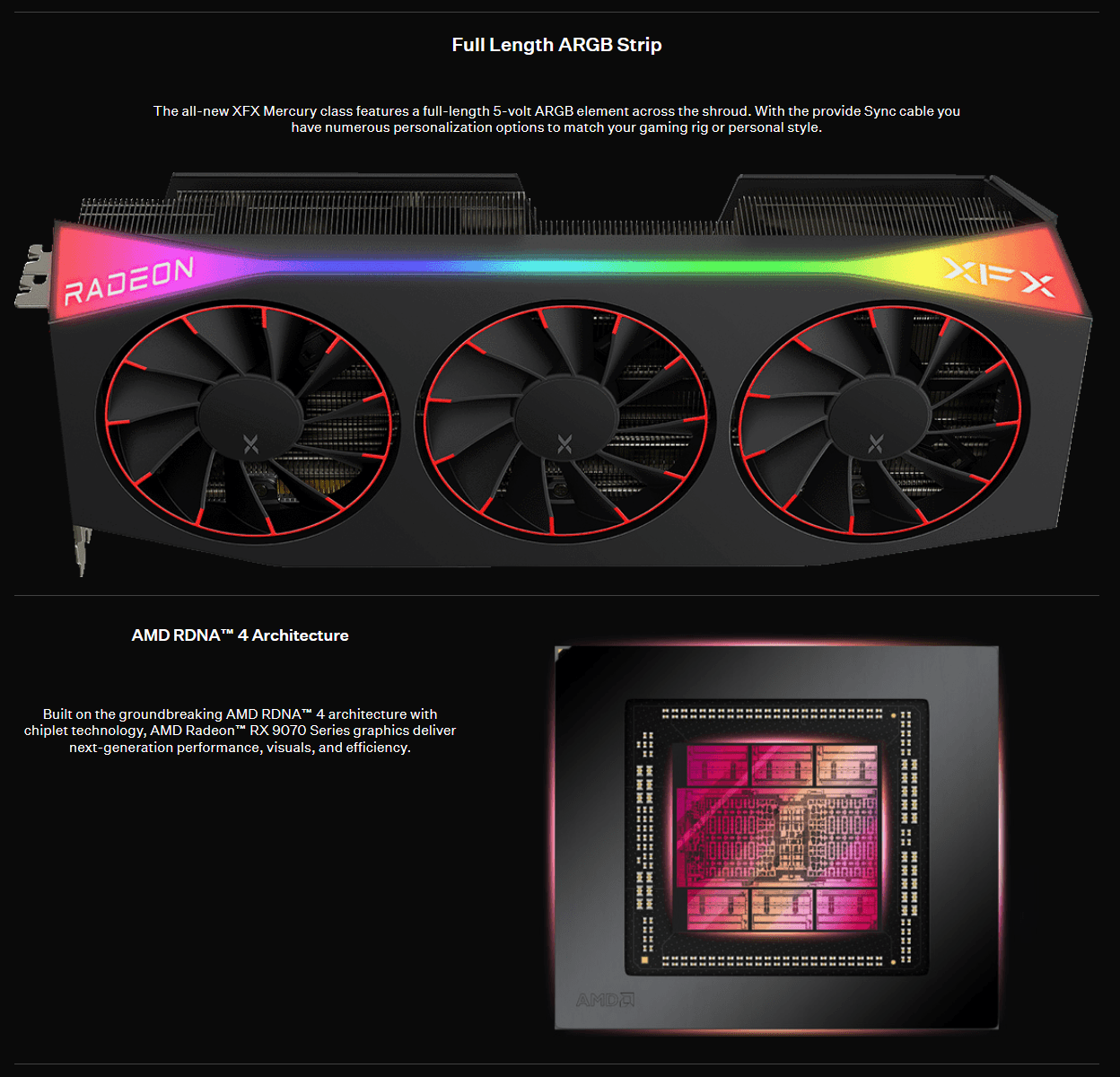 XFX Mercury AMD Radeon RX 9070XT OC Magnetic Air Edition with RGB 16GB GDDR6 - RX-97TMARGB9