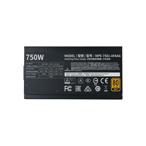 Cooler Master MWE Gold V2 ATX 3.1 750W 80 PLUS Gold Fully Modular Power Supply 120mm HDB Fan PCIe 5.0 - CM-MWE GOLD V2 ATX 3.1-MOD/750W (MPE-7501-AFAAG-3EU2)