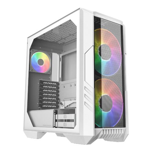 Cooler Master HAF 500 White ATX Mid Tower Case 2x200mm 2x120mm ARGB Fans Mesh Front Tempered Glass - CM-H500 WHITE (H500-WGNN-S00)