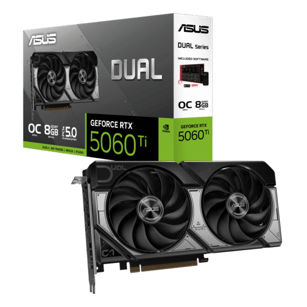 DUAL-RTX5060TI-O8G 8 ASUS Dual GeForce RTX 5060 Ti OC Edition 8GB GDDR7 NVIDIA Blackwell PCIe 5.0 Dual Fan Graphics Card DLSS 4 Ray Tracing Compact Design - DUAL-RTX5060TI-O8G