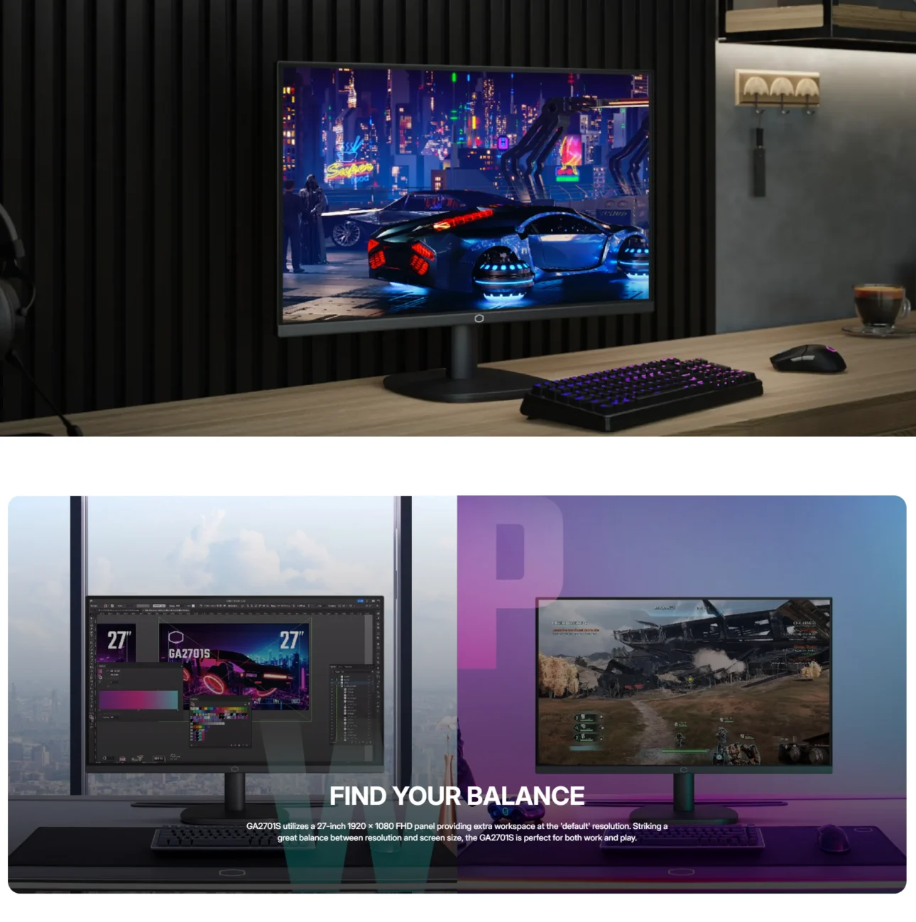 Cooler Master GA2701S 27" FHD IPS 100Hz 1ms Adaptive Sync Gaming Monitor - CMI-GA2701S