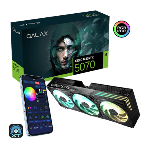 GALAX RTX 5070 EX Gamer Black 1-Click OC 12GB GDDR7 Blackwell Graphics Card Triple Fan DLSS 4 ARGB - 57NON7MDBUEX